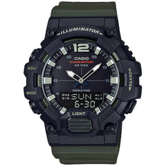 Casio Men's Watch - World Time Black Analog-Digital Dial Green Strap | HDC-700-3AV