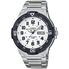 Casio Men's Watch - Rotating Bezel White Analog Dial Silver Bracelet | MRW-200HD-7B