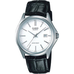 Casio Men's Watch - Quartz White Dial Black Leather Strap Date Display | MTP-1183E-7A