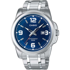 Casio Men's Watch - Quartz Blue Dial Silver Bracelet Date Display | MTP-1314D-2AV