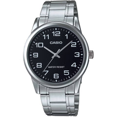Casio Men's Watch - Quartz Black Dial Silver Stainless Steel Bracelet | MTP-V001D-1B
