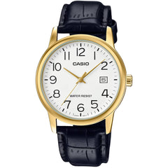 Casio Men's Watch - Quartz White Dial Black Leather Strap Date | MTP-V002GL-7B2UDF