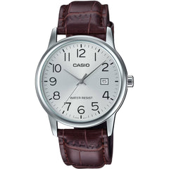 Casio Men's Watch - Quartz Silver Tone Dial Brown Leather Strap | MTP-V002L-7B2UDF