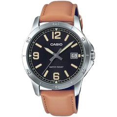 Casio Men's Watch - Quartz Black Dial Brown Leather Strap Date | MTP-V004L-1B2UDF