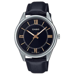 Casio Men's Watch - Quartz Black Dial Genuine Leather Strap Analog | MTP-V005L-1B5UDF