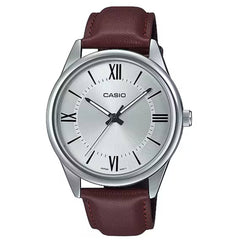 Casio Men's Watch - Quartz Silver Tone Dial Brown Leather Strap | MTP-V005L-7B5UDF