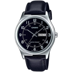 Casio Men's Watch - Quartz Black Dial Leather Strap Date and Day | MTP-V006L-1B2UDF