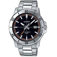 Casio Men's Watch - Black Dial Silver Stainless Steel Bracelet Date | MTP-VD01D-1E2V