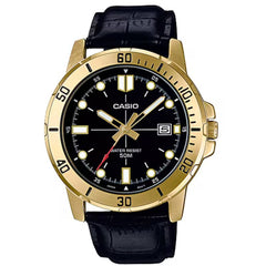 Casio Men's Watch - Quartz Black Dial Genuine Leather Strap Date | MTP-VD01GL-1EVUDF