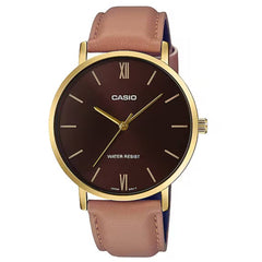 Casio Men's Watch - Quartz Brown Dial Genuine Leather Strap Analog | MTP-VT01GL-5BUDF