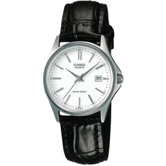 Casio Women’s Watch - Steel Case White Dial Black Leather Strap | LTP-1183E-7A