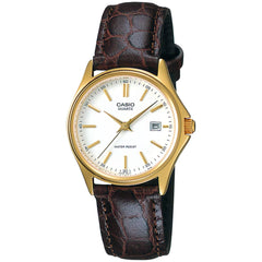 Casio Women’s Watch - Yellow Gold Case White Dial Brown Leather Strap | LTP-1183Q-7A