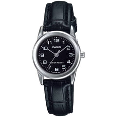 Casio Women’s Watch - Stainless Steel Case Black Dial Leather Strap | LTP-V001L-1B