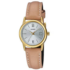 Casio Women’s Watch - Silver Tone Dial Beige Leather Strap | LTP-V002GL-7B3UDF