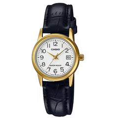 Casio Women’s Watch - Yellow Gold Case White Dial Leather Strap | LTP-V002GL-7BUDF