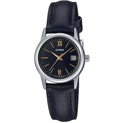 Casio Women’s Watch - Gold Tone Markers Steel Case Black Dial Strap | LTP-V002L-1B3