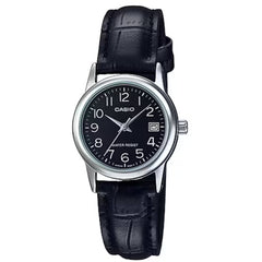 Casio Women’s Watch - Quartz Steel Case Black Dial Leather Strap | LTP-V002L-1BUDF
