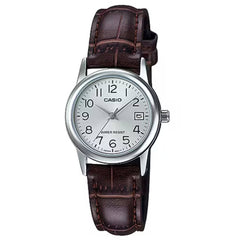 Casio Women’s Watch - Silver Tone Dial Brown Leather Strap | LTP-V002L-7B2UDF