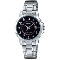 Casio Women’s Watch - Quartz Date Black Dial Silver Tone Bracelet | LTP-V004D-1B