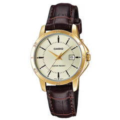 Casio Women’s Watch - Quartz Champagne Dial Brown Leather Strap | LTP-V004GL-9AUDF