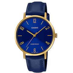 Casio Women’s Watch - Quartz Yellow Gold Case Blue Leather Strap | LTP-VT01GL-2BUDF