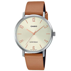 Casio Women’s Watch - Steel Case Beige Dial Brown Leather Strap | LTP-VT01L-5BUDF