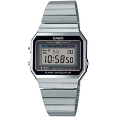 Casio Men's Watch - Chronograph Grey Digital Dial Silver Steel Bracelet | A-700W-1A