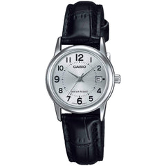 Casio Women’s Watch - Steel Case Silver Tone Dial Black Leather Strap | LTP-V002L-7B