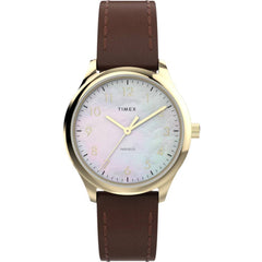 Timex Women's Watch - Easy Reader White MOP Dial Brown Leather Strap | TW2W157009J