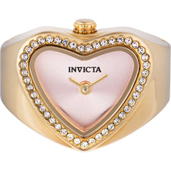Invicta Women's Ring Watch - Angel Mini Crystal Bezel Pink Dial Yellow Gold | 49575