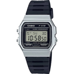 Casio Unisex Watch - Chronograph Silver Case Digital Dial Black Resin Strap | F91WM-7A