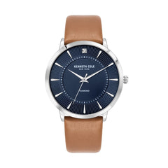 Kenneth Cole Men's Watch - Quartz Diamond Blue Dial Tan Leather Strap | KCWGA2653002