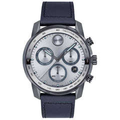 Movado Men's Watch - Bold Chronograph Grey Dial Blue Leather Strap | 3600909