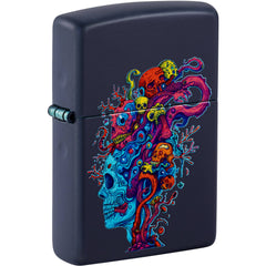 Zippo Windproof Lighter - Color Image Skull Design Navy Matte Finish Metal | 46958