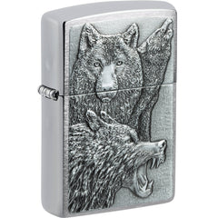 Zippo Windproof Lighter - Wolf Pack Emblem Attached Brushed Chrome Finish | 46960