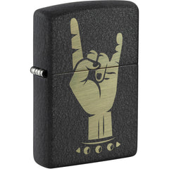 Zippo Windproof Lighter - Rock On Design Classic Black Crackle Finish Metal | 47008