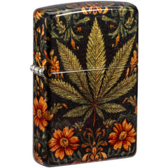 Zippo Windproof Lighter - Leaf and Flowers Design Tumbled Brass Finished | 47139