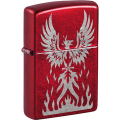 Zippo Windproof Pocket Lighter - Laser Engraved Phoenix Design Candy Apple Red | 47140