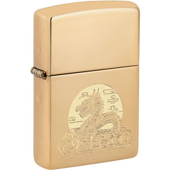 Zippo Windproof Pocket Lighter - Moon Dragon Design High Polish Brass Metal | 47147