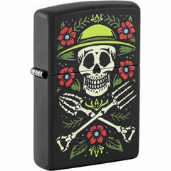 Zippo Windproof Pocket Lighter - Skull Gardener Design Black Matte Metal | 47152