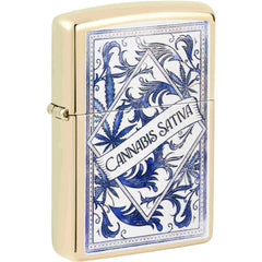 Zippo Windproof Pocket Lighter - Cannabis Sativa Design Champagne Metal | 47153