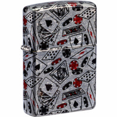 Zippo Windproof Pocket Lighter - Lucky Gamble Design Tumbled Chrome Metal | 47157