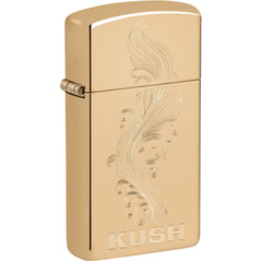 Zippo Windproof Pocket Lighter - Slim Cannabis Design High Polish Brass | 47173