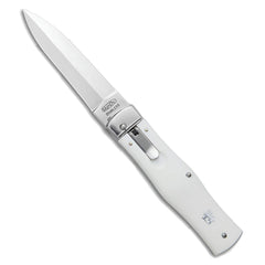Mikov Knife - Predator Spring Dagger Blade with White Handle | MV241-CLIP-WHITE