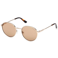 Guess Unisex Sunglasses - Gold Metal Round Full Rim Frame Brown Lens | GU00237 4832E