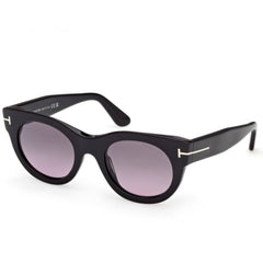 Tom Ford Women's Sunglasses - Marine-02 Shiny Black Acetate Round Frame | FT1315 5001B