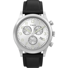 Timex Men's Watch - Waterbury Chronograph Silver Dial Leather Strap | TW2W48100VQ