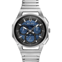 Bulova Men's Watch - Curv Blue Skeleton Dial Stainless Steel Bracelet | 96A205