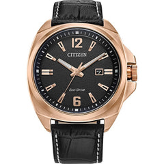 Citizen Men's Watch - Endicott Rose Gold Case Black Dial Leather Strap | AW1723-02E