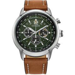 Citizen Men's Watch - Avion Chronograph Green Dial Brown Leather Strap | CA4477-08X